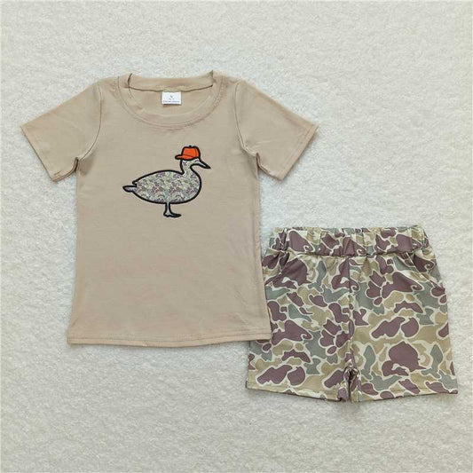RTS NO MOQ（In Stock) BSSO0781 Boys Embroidered Camouflage duck Short Sleeve Shorts Set
