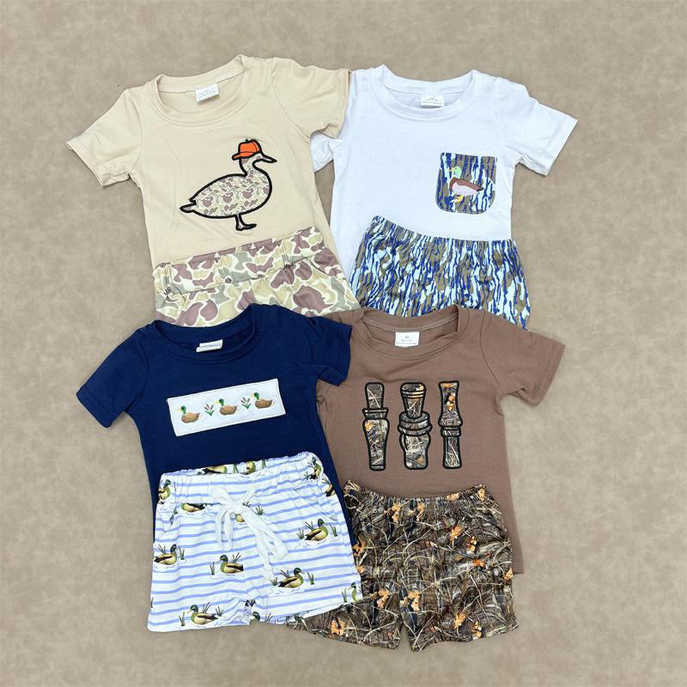 RTS NO MOQ Sibling Baby boy clothes duck Short Sleeve shorts Suits
