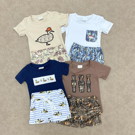 RTS NO MOQ Sibling Baby boy clothes duck Short Sleeve shorts Suits