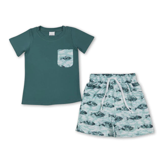 RTS NO MOQ Sibling Baby Boys Baby Boys Pocket Short Sleeve Shirts Top Shorts Clothes Sets