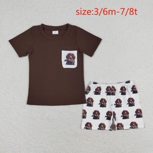 rts no moq BSSO0936 Duck Puppy Pocket Brown Short Sleeve Shorts Set