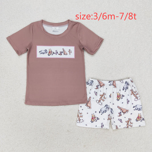 rts no moq BSSO0940 Winnie the Pooh brown short-sleeved shorts set