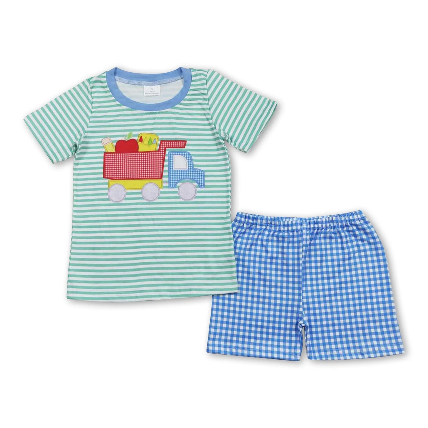 RTS NO MOQ Sibling milk silk Baby Boys Back To School Top And Shorts Two Piece Casual Outfit