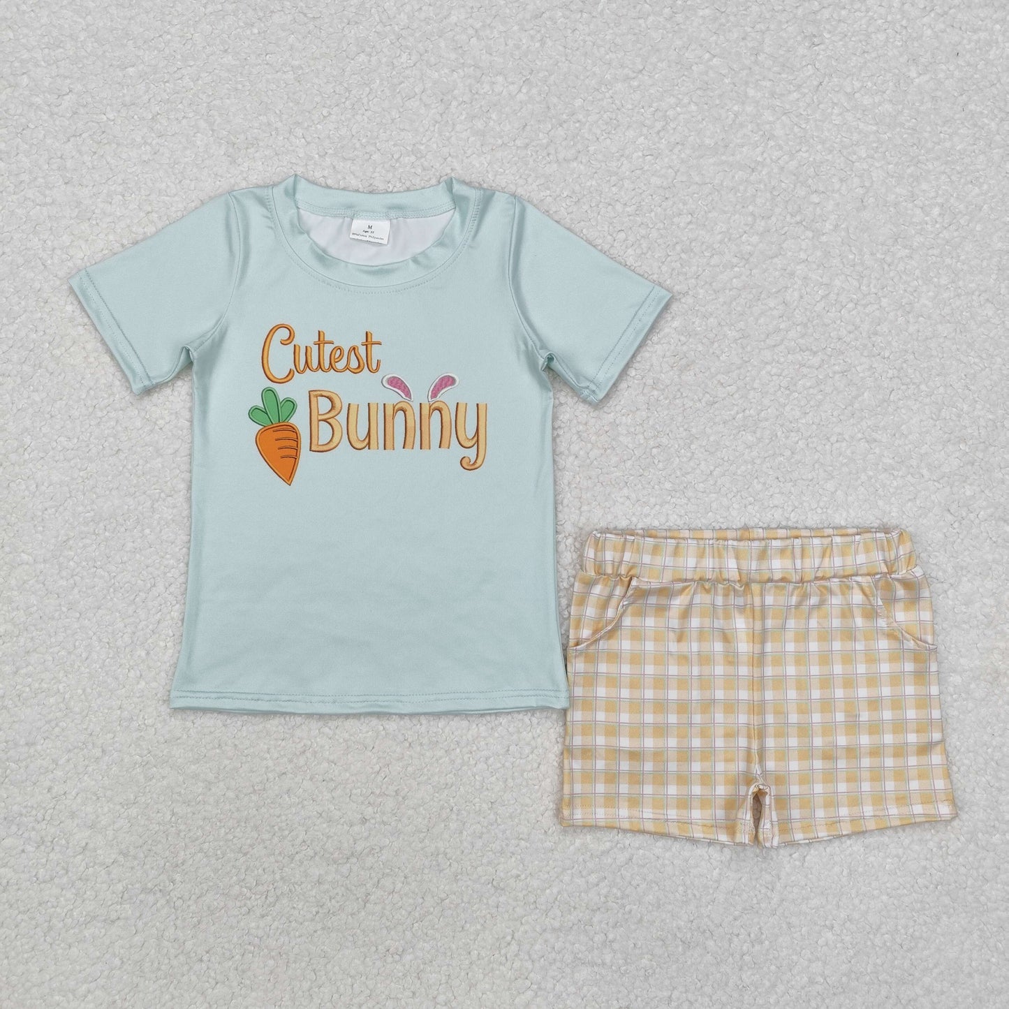 RTS NO MOQ（In Stock) cutest bunny carrot green short-sleeved orange plaid shorts set