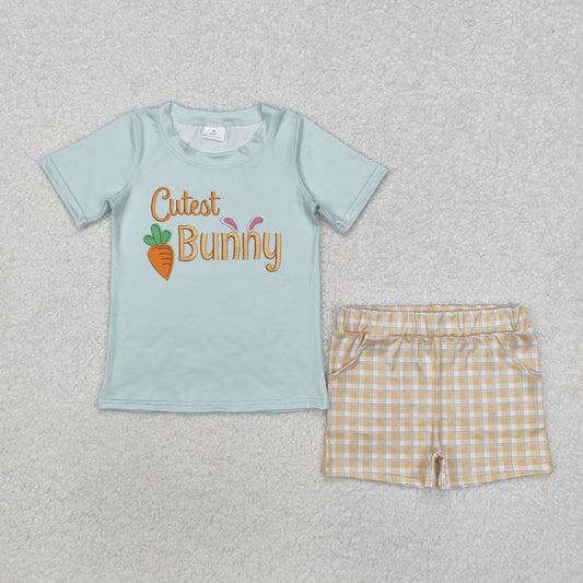 RTS NO MOQ（In Stock) cutest bunny carrot green short-sleeved orange plaid shorts set