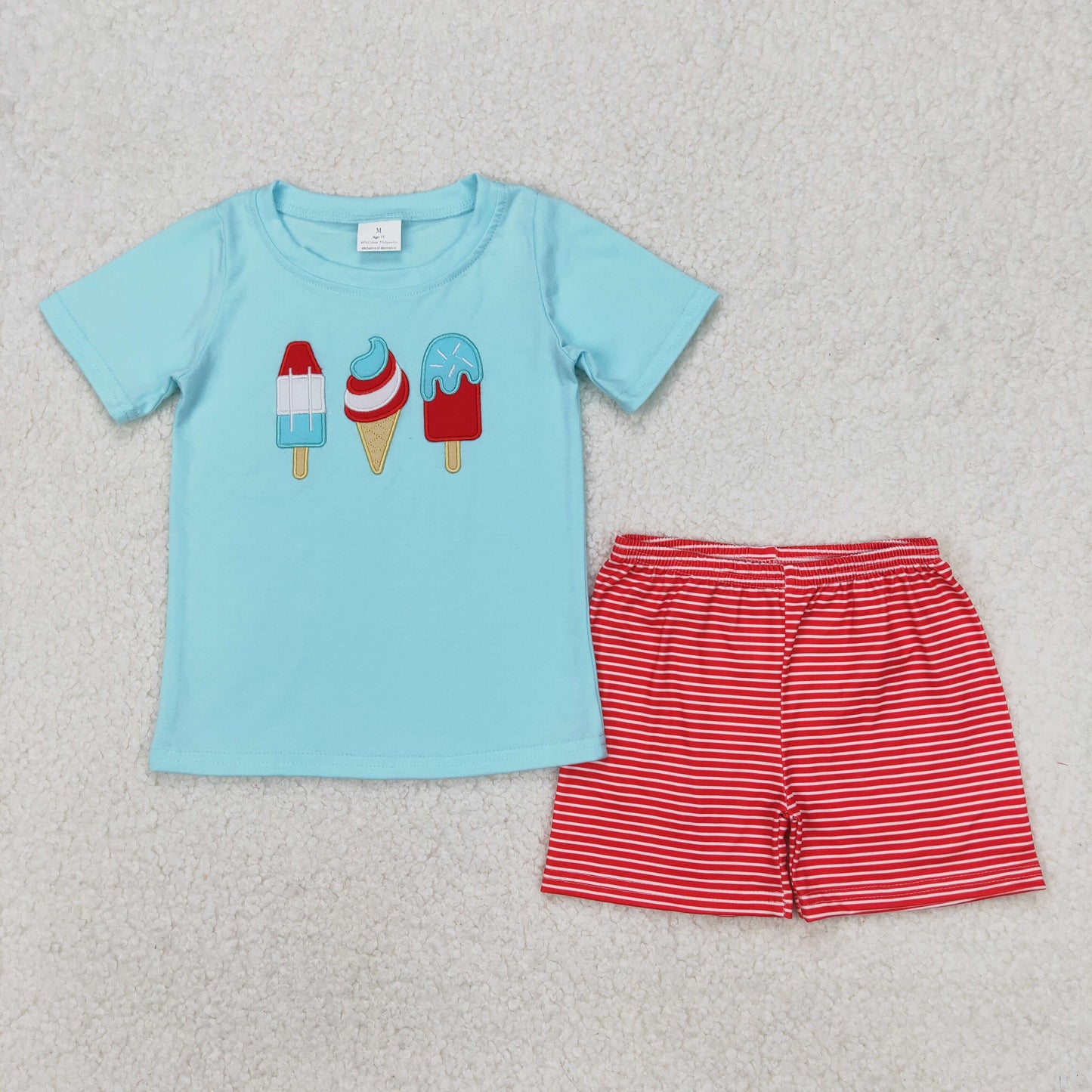 RTS NO MOQ baby boys clothes embroidery ice cream short sleeve Rompers Clothes Sets