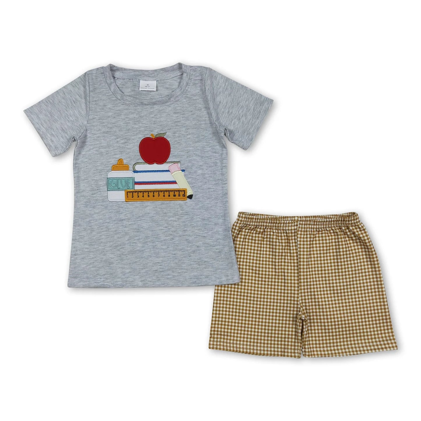 RTS NO MOQ Sibling milk silk Baby Boys Back To School Top And Shorts Two Piece Casual Outfit