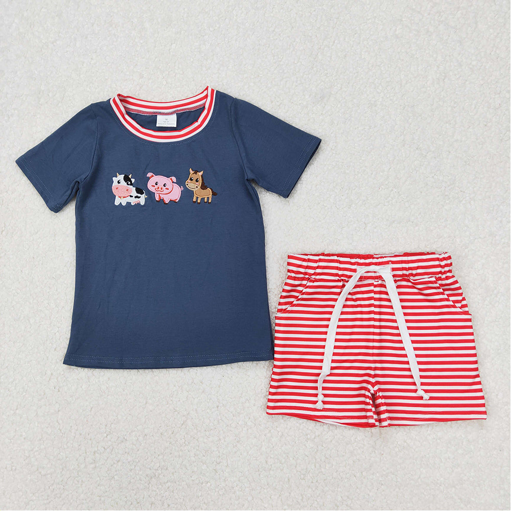 RTS NO MOQ baby Girls Clothes embroidery short sleeve shorts Sets