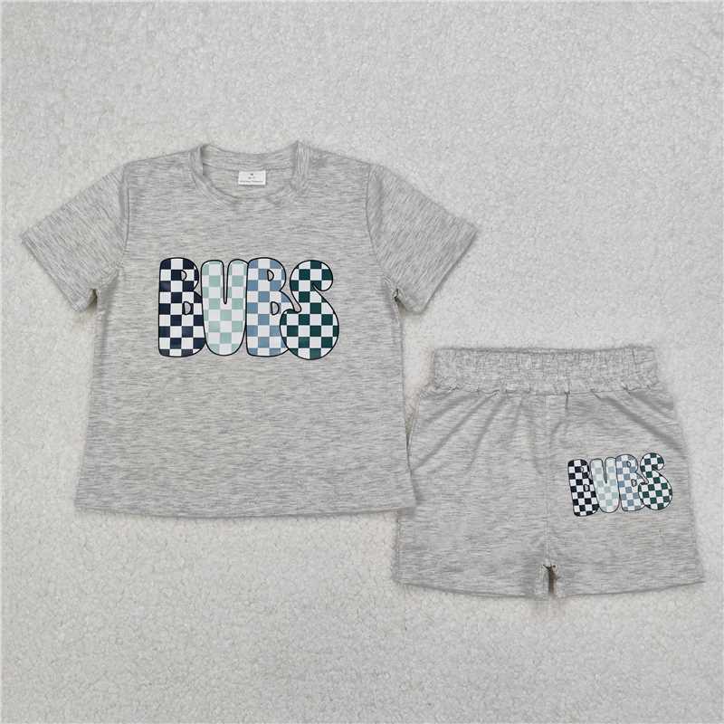 RTS NO MOQ Sibling Vinyl Baby Boys Bubs Top And Grey Sports Shorts Set Vinyl Baby Girls Sissy Top And Grey Sports Shorts Outfit for Children