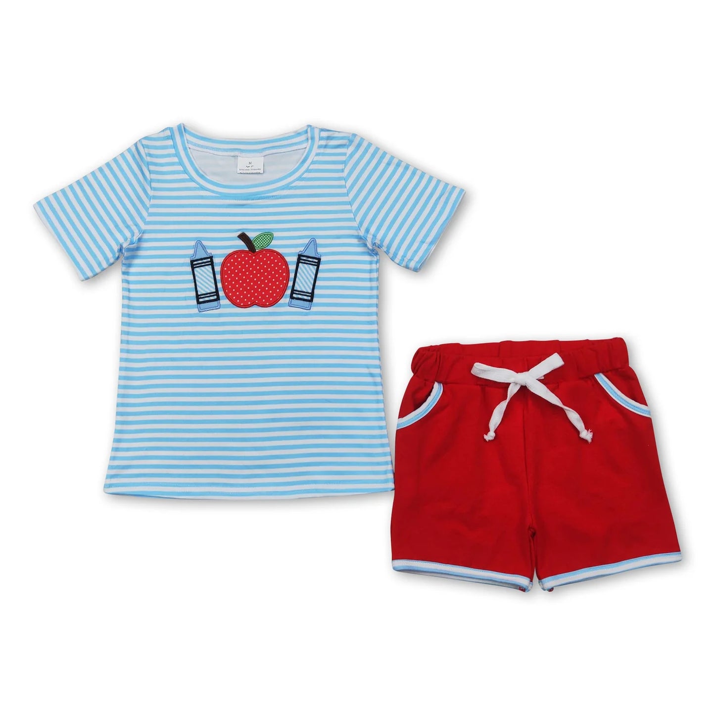 RTS NO MOQ Sibling milk silk Baby Boys Back To School Top And Shorts Two Piece Casual Outfit