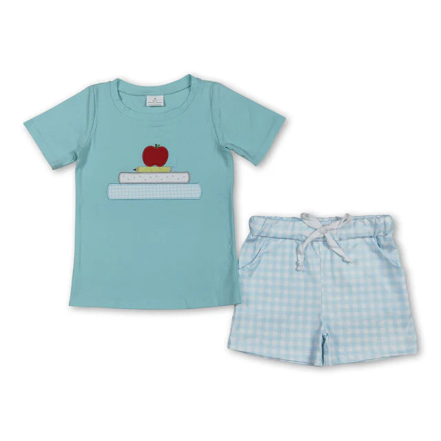 RTS NO MOQ Sibling milk silk Baby Boys Back To School Top And Shorts Two Piece Casual Outfit