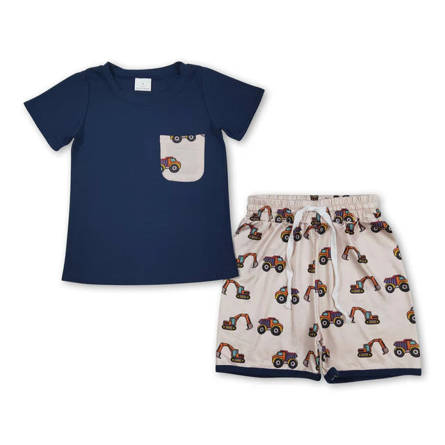 RTS NO MOQ Sibling Baby Boys Baby Boys Pocket Short Sleeve Shirts Top Shorts Clothes Sets