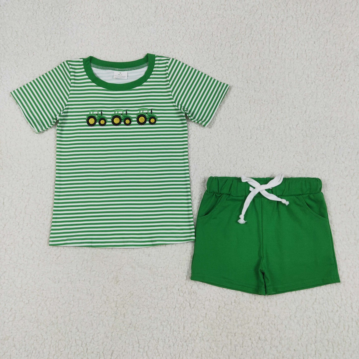 RTS NO MOQ Sibling baby boys girls clothes Embroidered Short Sleeve Green Shorts Sets