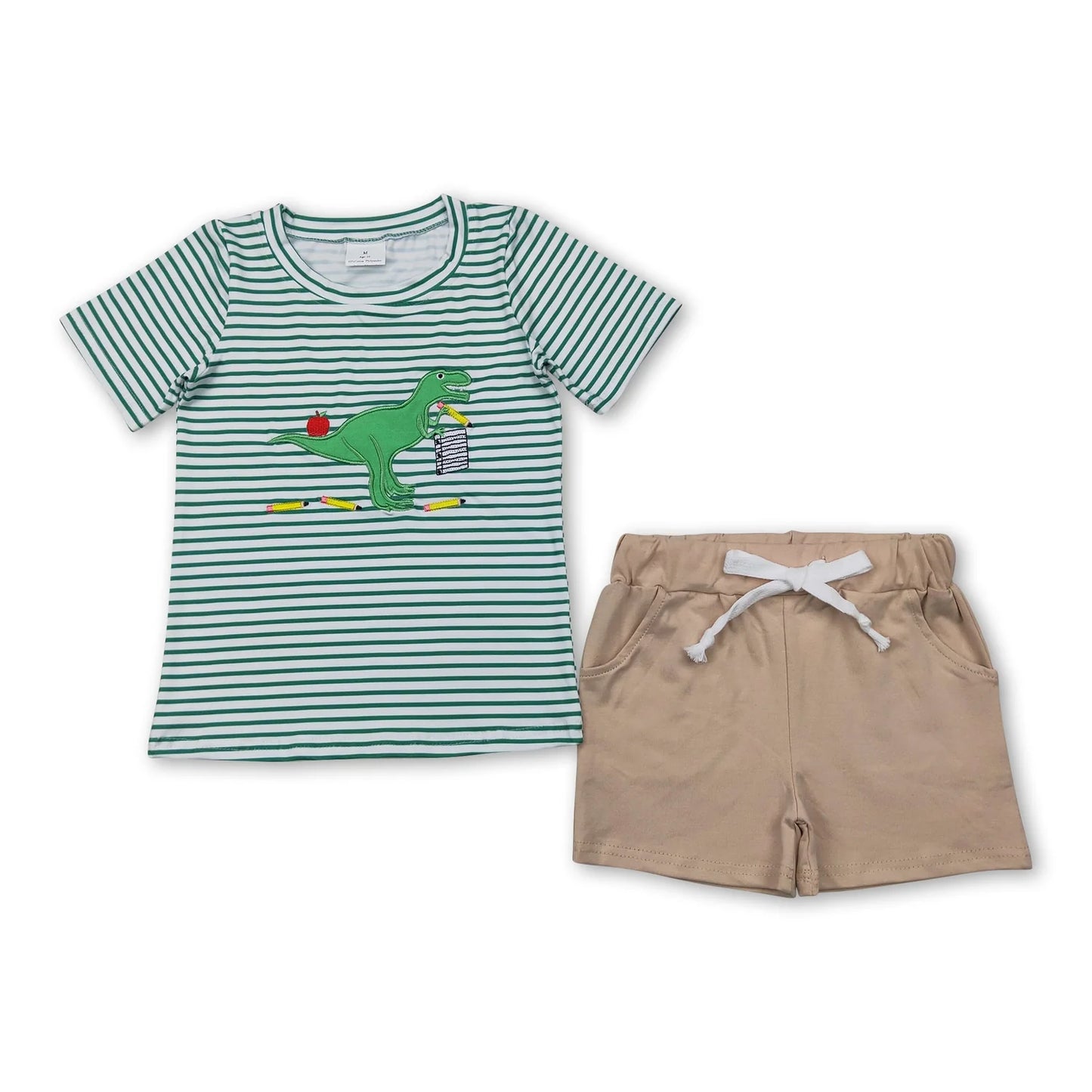 RTS NO MOQ Sibling milk silk Baby Boys Short Sleeve Back To School Print Top And Shorts Clothes Sets