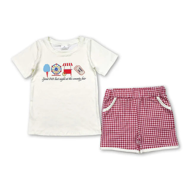 RTS NO MOQ Sibling milk silk Baby Girls Boys Summer Tops Red Plaid Short Clothes Set Rompers