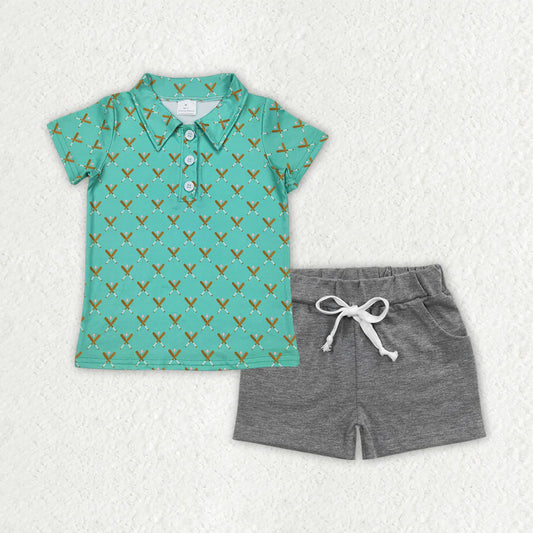 RTS NO MOQ Baby Boys Baseball Themed Button Pullover Top with Pockets Short Set Outfit for Infants