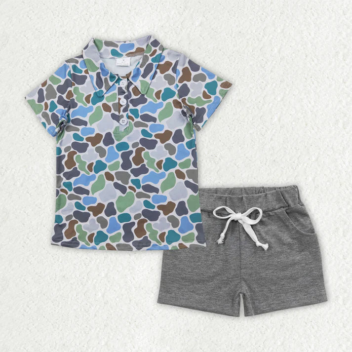 RTS NO MOQ Sibling baby boys Clothes camouflage short sleeve shorts Sets