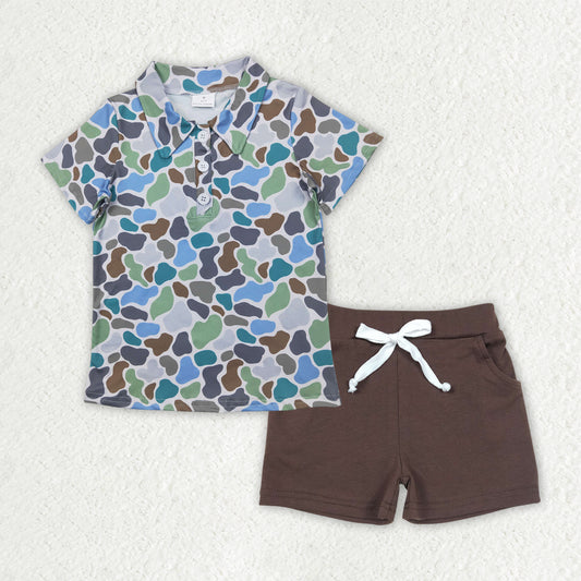 RTS NO MOQ BSSO1492 baby boy clothes camouflage short sleeve top shorts sets