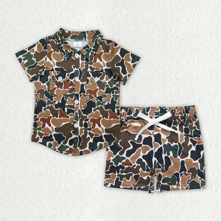 RTS NO MOQ Sibling baby boys Clothes camouflage short sleeve shorts Sets