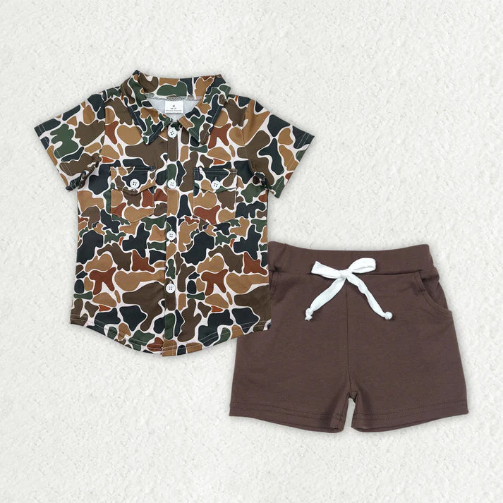 RTS NO MOQ Sibling baby boys Clothes camouflage short sleeve shorts Sets