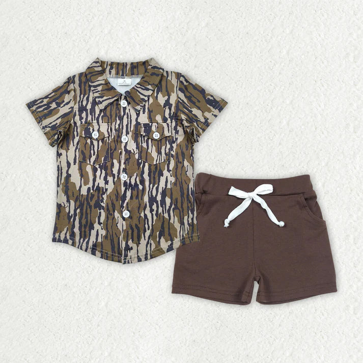 RTS NO MOQ Sibling baby boys Clothes camouflage short sleeve shorts Sets