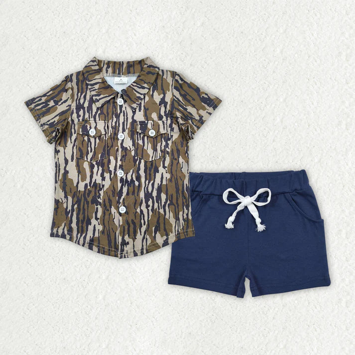 RTS NO MOQ Sibling baby boys Clothes camouflage short sleeve shorts Sets