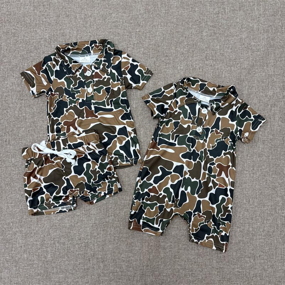 RTS NO MOQ Sibling baby boys clothes camouflage short sleeve Rompers Clothes Sets