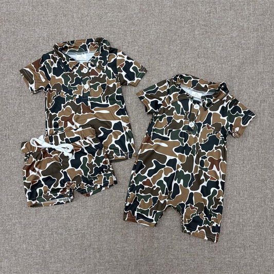 RTS NO MOQ Sibling baby boys clothes camouflage short sleeve Rompers Clothes Sets