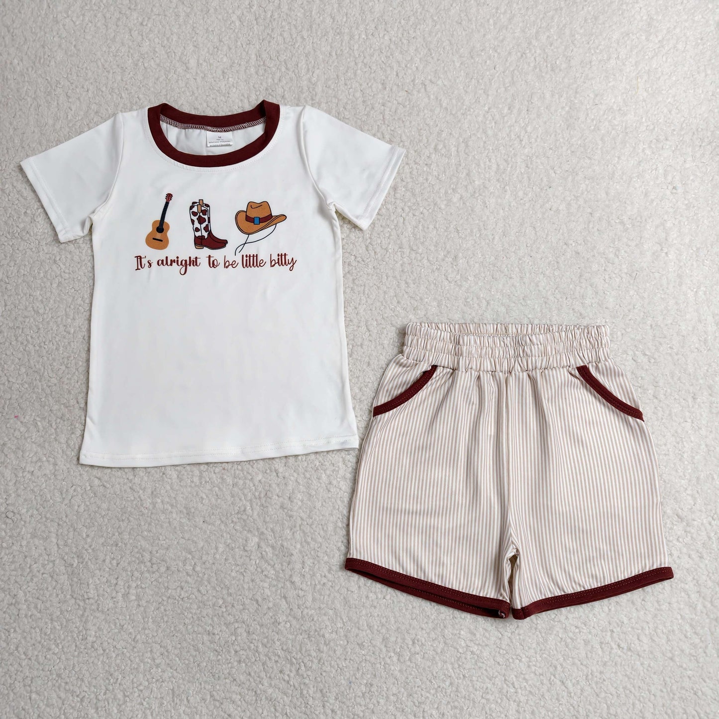 RTS NO MOQ milk silk BSSO1578 Baby Boys Western Guitar Stripe Pocket Shorts Sets