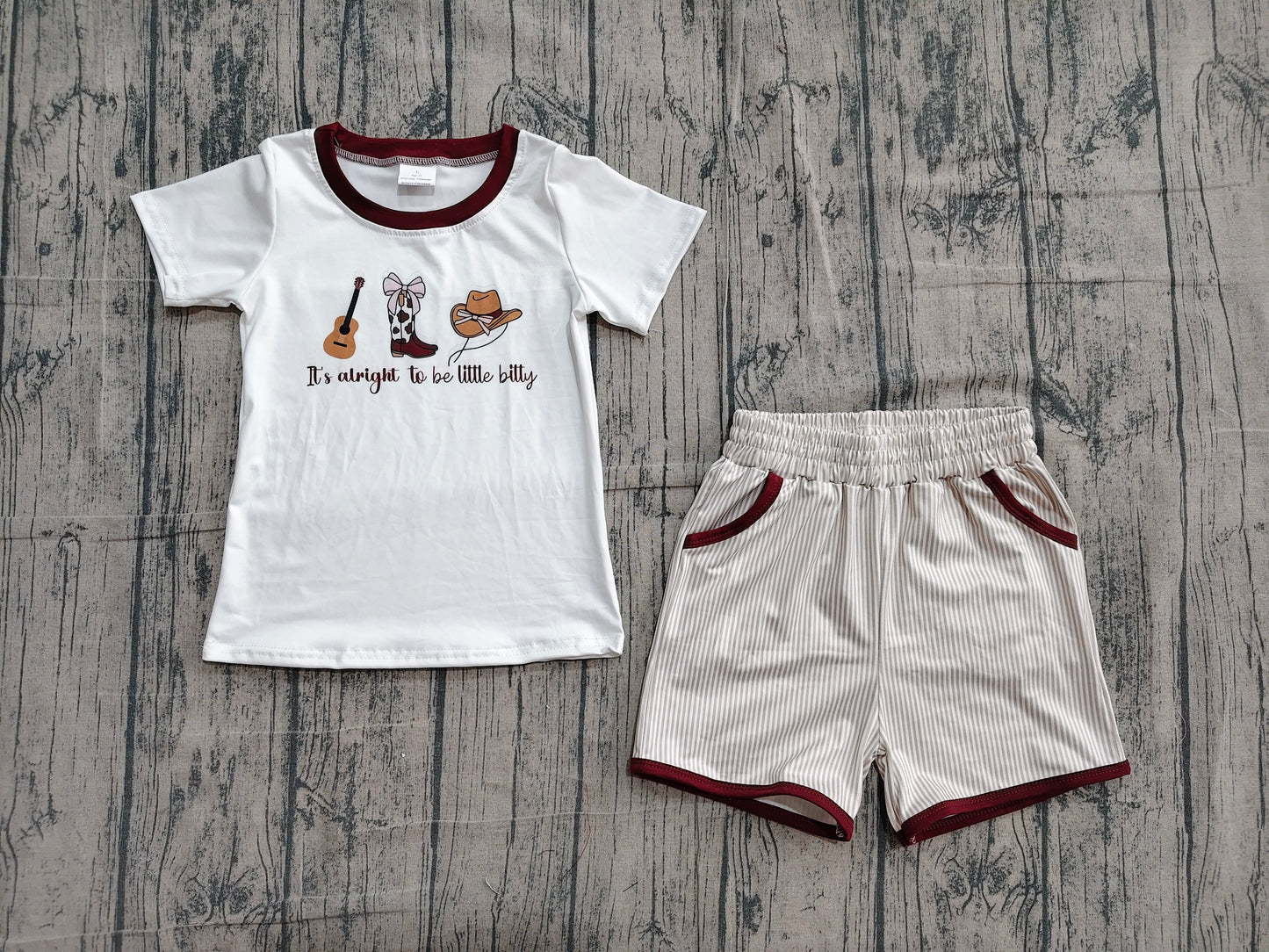 (Sample) No moq BSSO1578 Baby Boys Cute Western Guitar Stripe Pocket Shorts Outfit