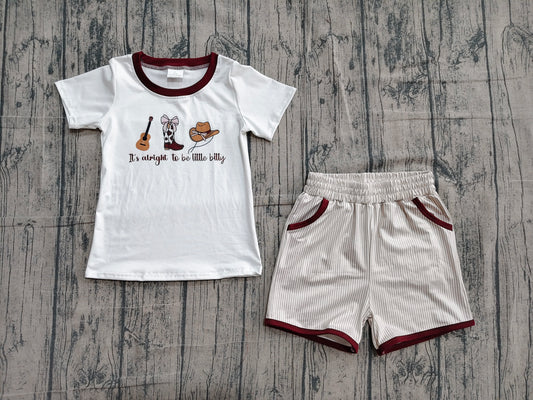 (Sample) No moq BSSO1578 Baby Boys Cute Western Guitar Stripe Pocket Shorts Outfit