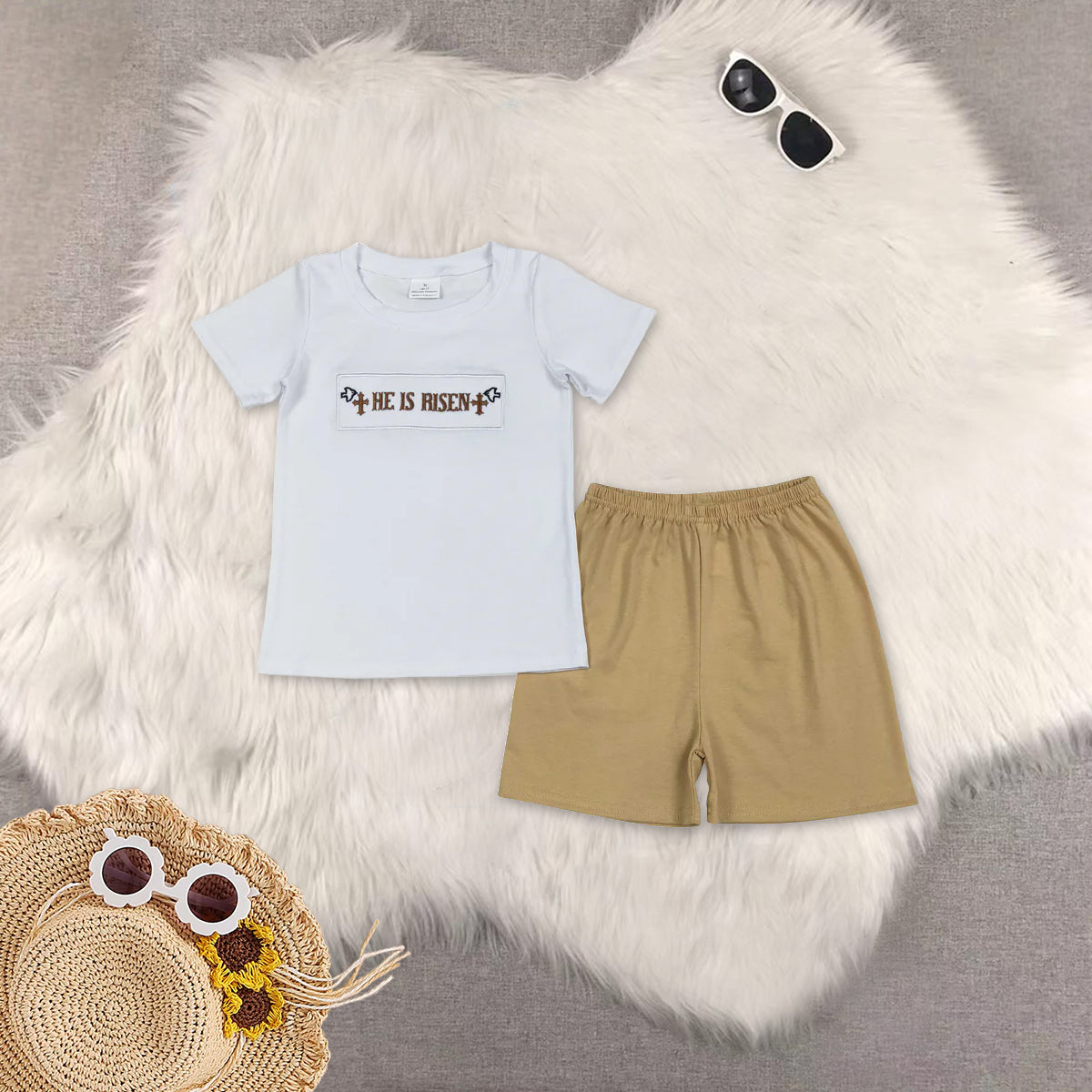 RTS Sibling baby girl boy clothes embroidery easter Short Sleeve Shorts sets and dresses