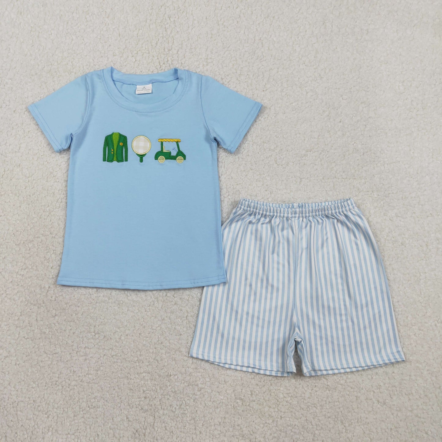 RTS NO MOQ Sibling Baby Boys Embroidery Shirts And Shorts Set Striped Top Outfit for Little Ones