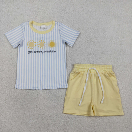 RTS NO MOQ BSSO1734 Baby Boys 'You Are My Sunshine' Striped Top with Pockets And Shorts Clothing Set