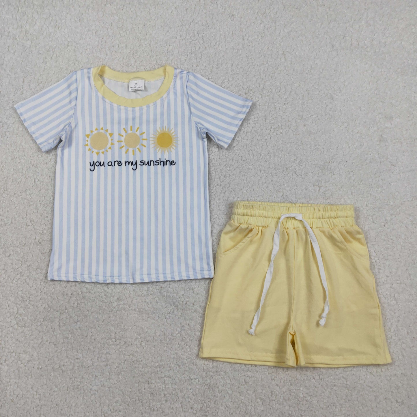 RTS NO MOQ Sibling Baby Boys Girls 'You Are My Sunshine' Striped Top with Pockets And Shorts Clothing Set
