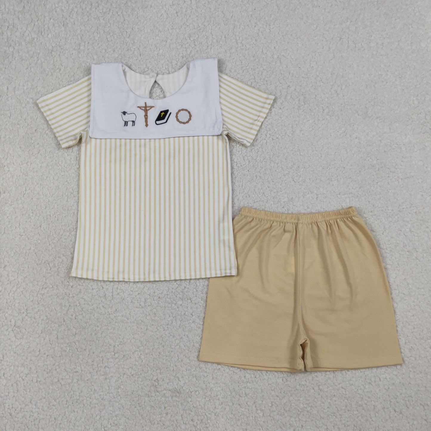 RTS NO MOQ Sibling Baby Boys Girls Embroidery Cross Sheep Top Shorts Clothes Sets Rompers