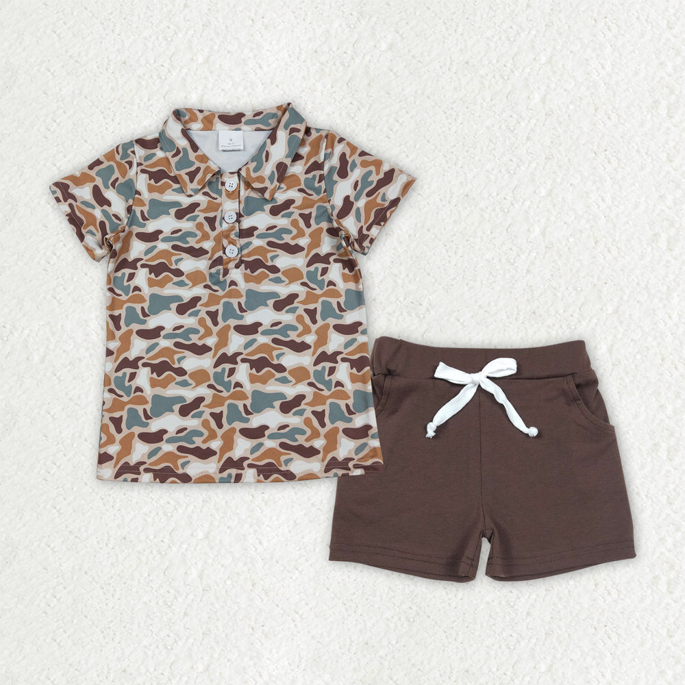 RTS NO MOQ（In Stock) baby boy clothes camouflage short-sleeved top pocket shorts sets-BSSO1781