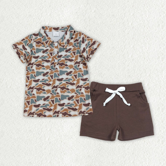 RTS NO MOQ（In Stock) baby boy clothes camouflage short-sleeved top pocket shorts sets-BSSO1781