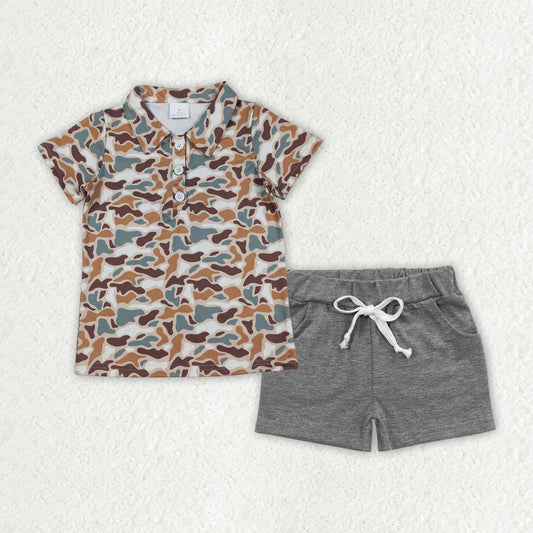 RTS NO MOQ（In Stock) baby boy clothes camouflage short-sleeved top pocket shorts sets-BSSO1782