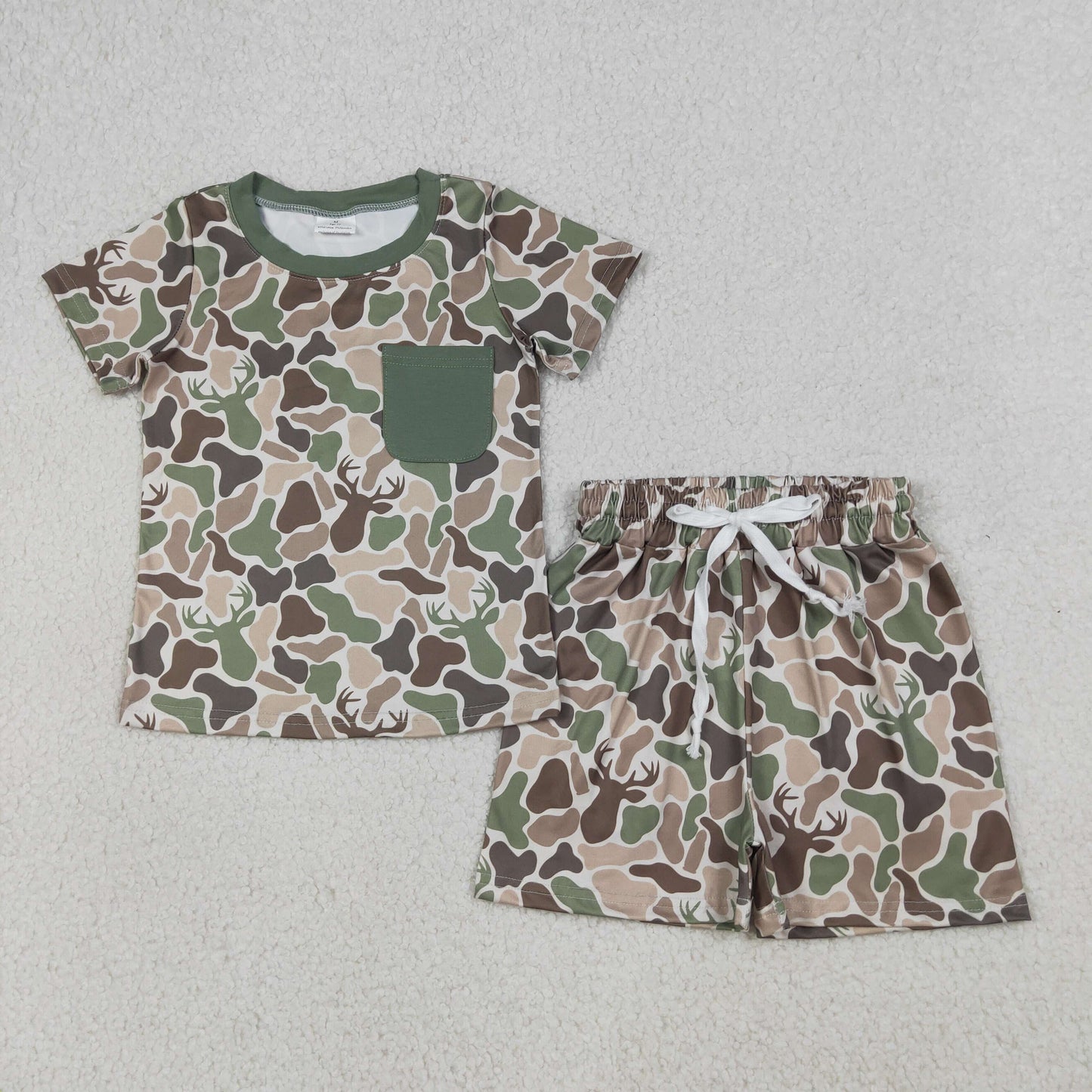 RTS NO MOQ Sibling Baby Boys Camouflage Pajamas Set with Pocket Top And Shorts Hunting Sleepwear for Infants