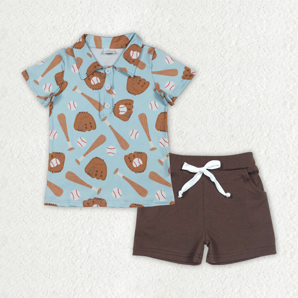 RTS NO MOQ（In Stock) baby boy clothes baseball short-sleeved top pocket shorts sets-BSSO1805