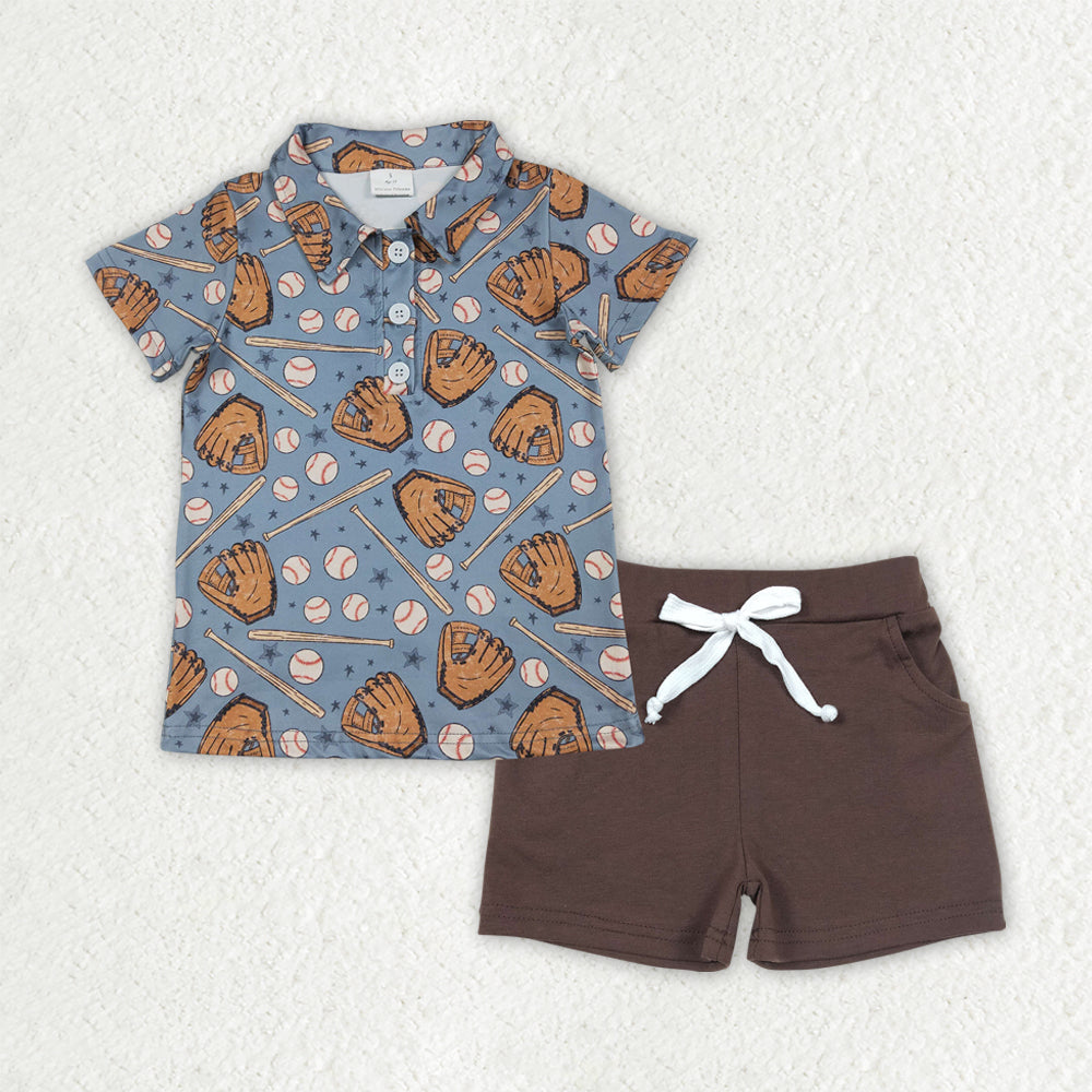 RTS NO MOQ（In Stock) baby boy clothes baseball short-sleeved top pocket shorts sets-BSSO1806