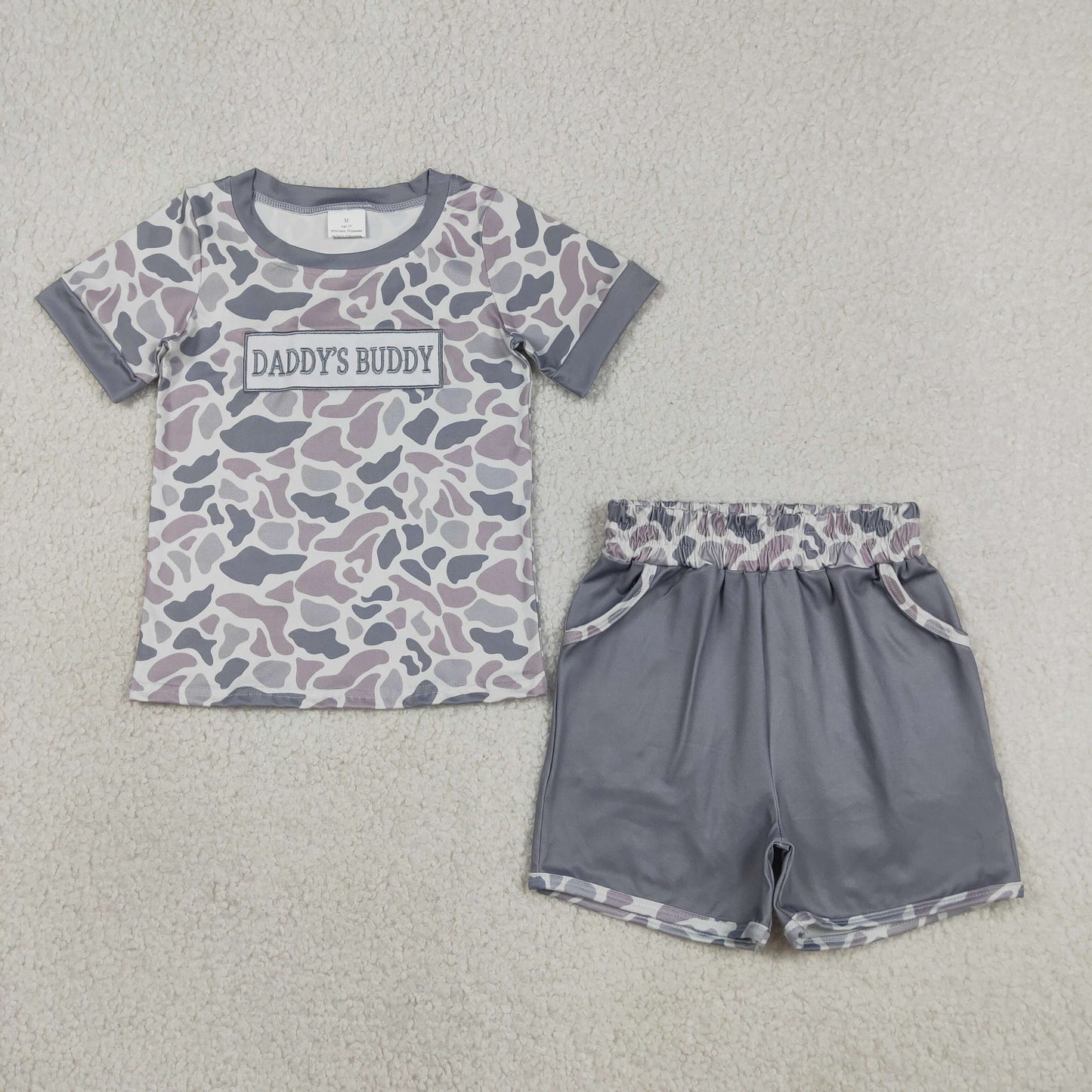 RTS NO MOQ Sibling Baby Boys Camo Pockets Shorts Set Embroidery Daddy's Buddy Clothes