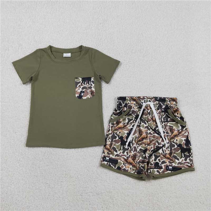 RTS NO MOQ Sibling Baby Boys Short Sleeve Shirt Top with Pockets And Shorts Clothing Set