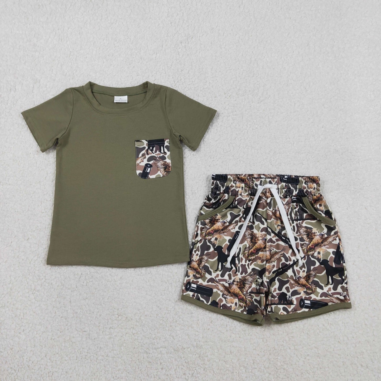 RTS NO MOQ Sibling Baby Boys Camouflage Shirt with Pockets Short Hunting Clothes Set