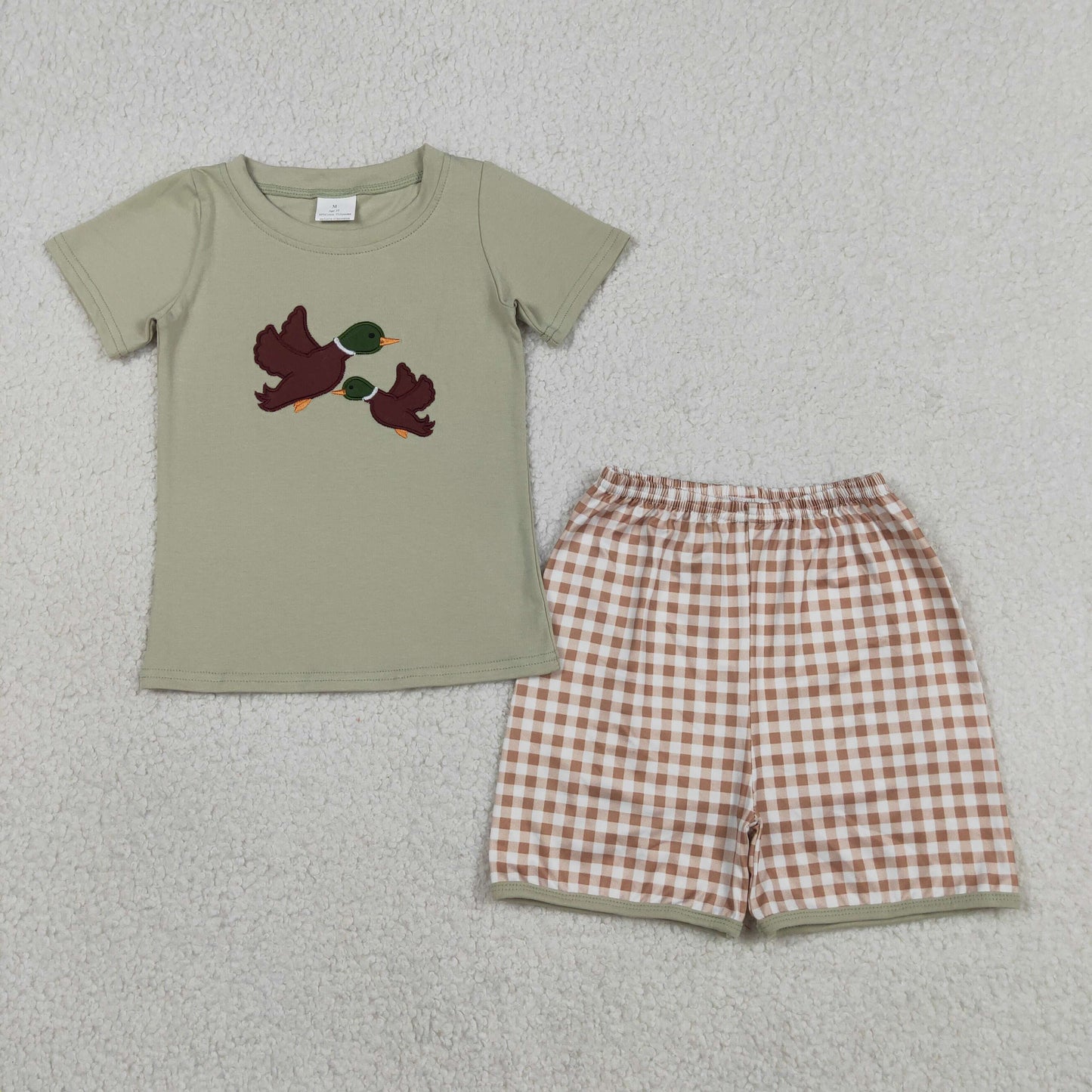 RTS NO MOQ BSSO1867 Baby Boys Cute Duck Embroidery Top Checked Casual Shorts Set