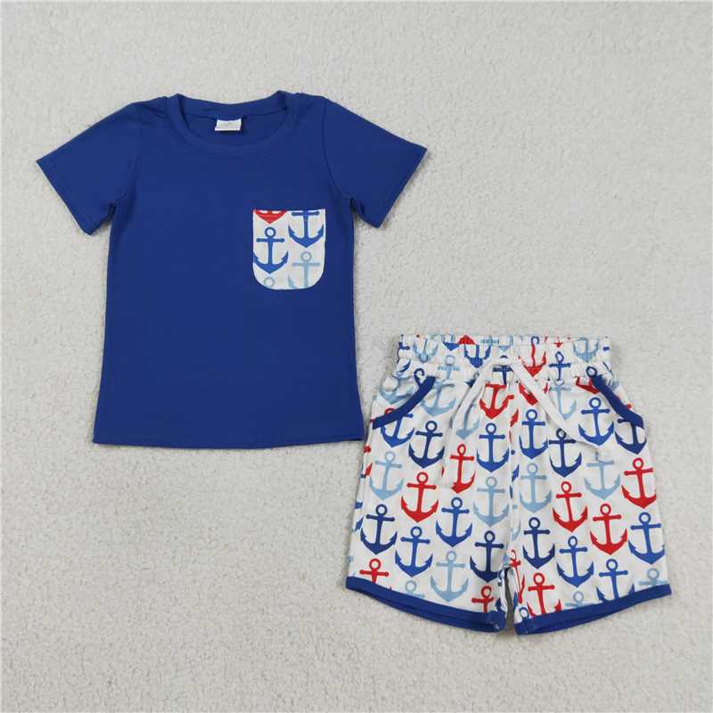 RTS NO MOQ Sibling Baby Boys Short Sleeve Shirts Top Pockets Shorts Clothes Sets