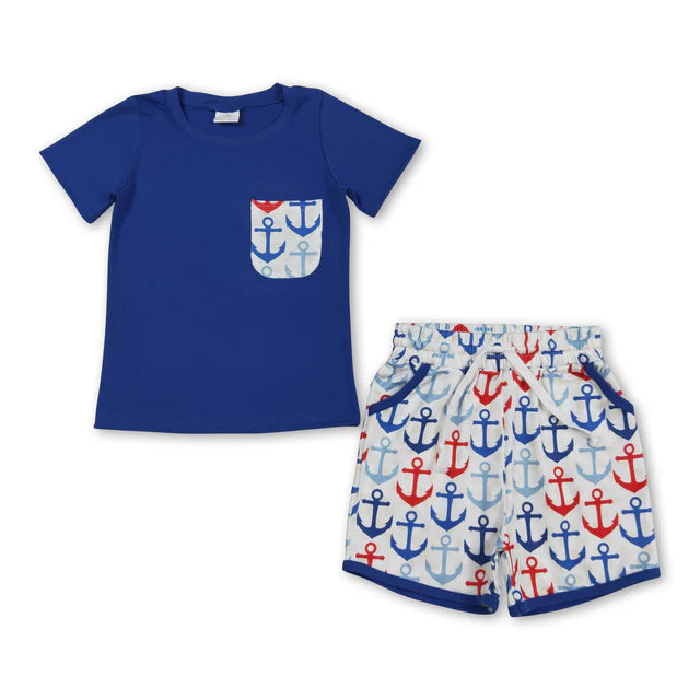 RTS NO MOQ Sibling Baby Boys Baby Boys Pocket Short Sleeve Shirts Top Shorts Clothes Sets