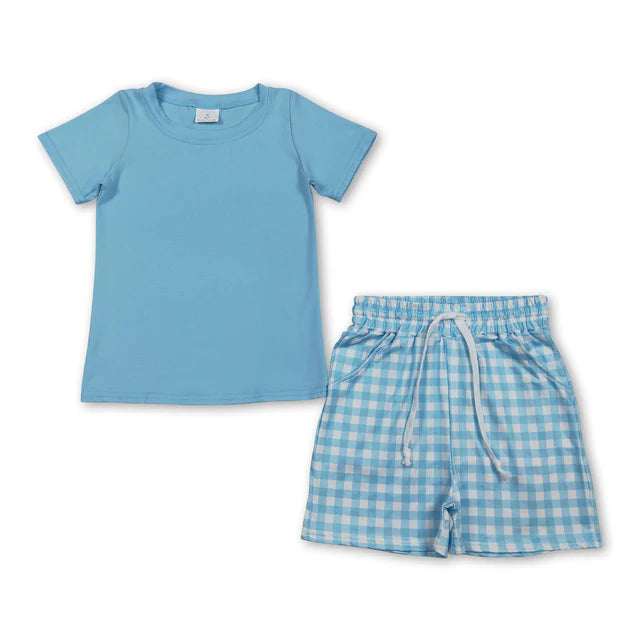 RTS NO MOQ Sibling cotton Baby Boys Short Sleeve Shirt Top Pockets Shorts Clothing Set