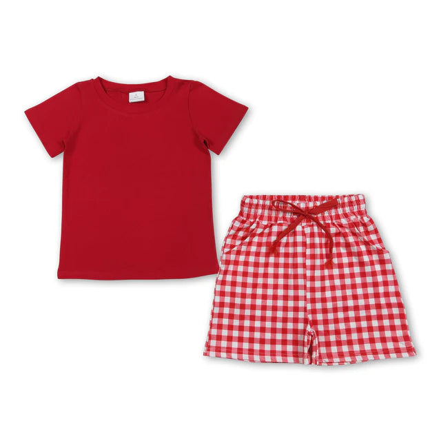 RTS NO MOQ Sibling cotton Baby Boys Short Sleeve Shirt Top Pockets Shorts Clothing Set